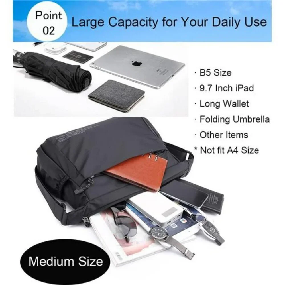 Mens nylon messenger bag waterproof lightweight crossbody shoulder purse for tra